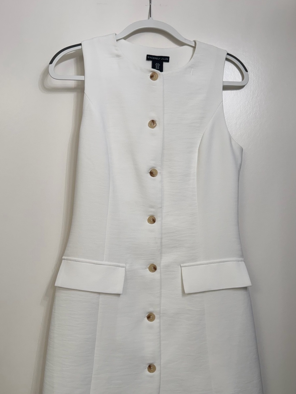 Sincerly Jules White Sleeveless Button Front Mini Dress
